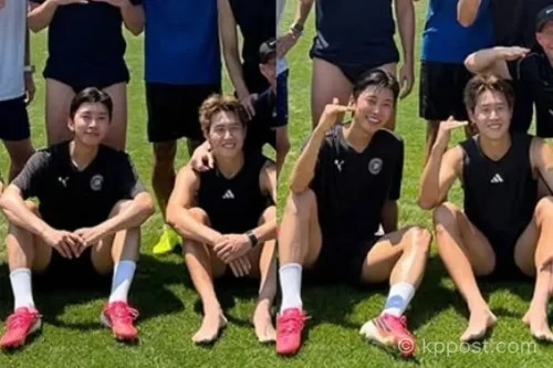임영웅 이강인 축구 후 단체 사진
