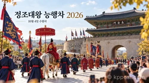 정조대왕 능행차는 10월 4일 수원화성 일대에서 펼쳐지며 수원종합운동장과 장안문을 거쳐 행궁광장까지 이어진다. (사진=생성형AI)