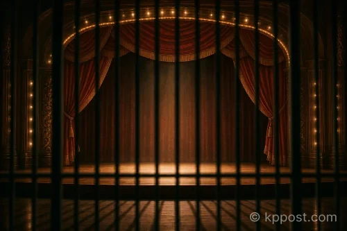 무대 위 보이지 않는 창살 그림자 일러스트