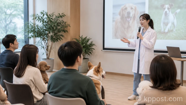 실내 무대에서 진행되는 수의사 반려동물 토크쇼 현장