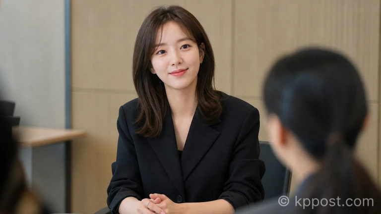 인터뷰에 응하고 있는 채수빈의 단아한 모습