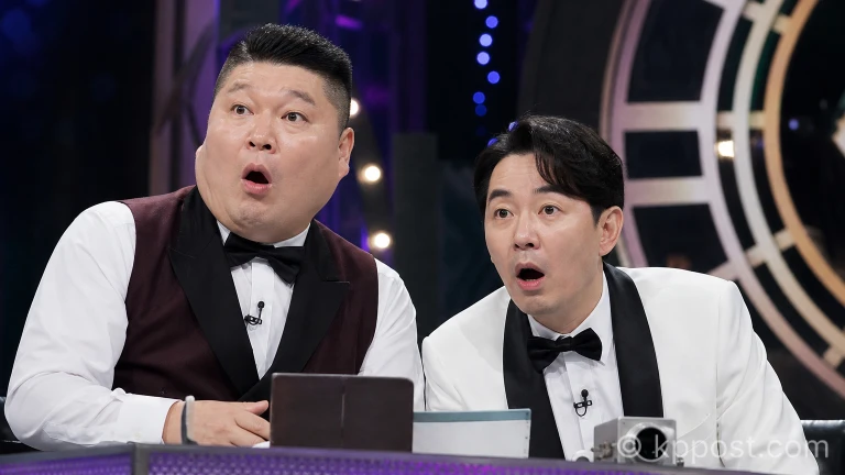 무대를 지켜보며 놀라움을 감추지 못하는 MC 강호동과 붐