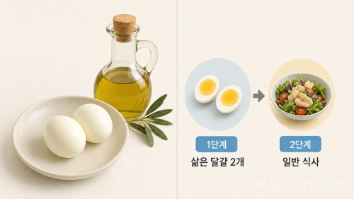 아이유와 이현이의 두 가지 달걀 다이어트 방법 비교 일러스트