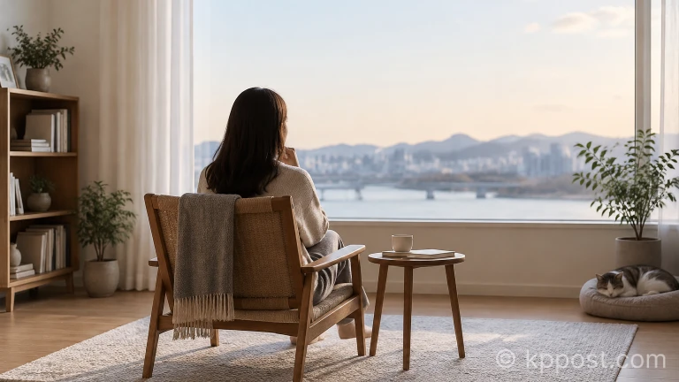 창가 곁에 홀로 앉아 고요히 사색에 잠긴 인물의 실루엣