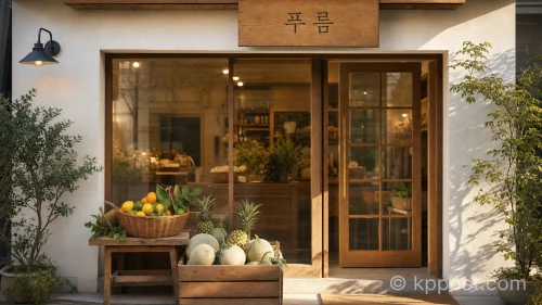 광주 동명동에 위치한 순우리말 상호 '푸름'을 사용하는 과일가게 전경