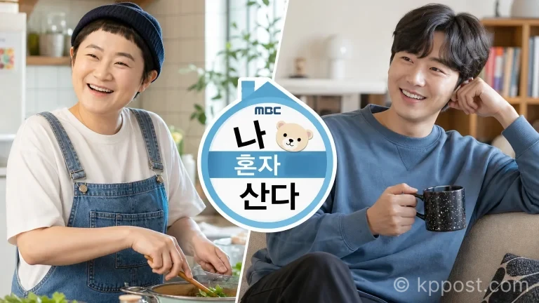 '나 혼자 산다' 로고와 함께 웃고 있는 김신영, 이주승의 모습
