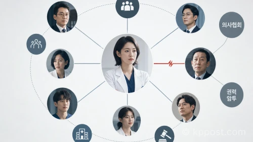 드라마 닥터X의 주인공 계수정과 대립하는 김창수 회장의 관계를 보여주는 인물 관계도