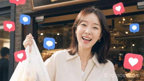 방송인 이지혜가 성심당 앞에서 포즈를 취하고 있는 모습
