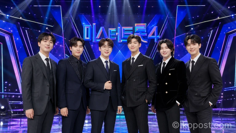 미스터트롯4의 새로운 마스터로 합류한 이찬원, 안성훈 등 6인의 단체 사진