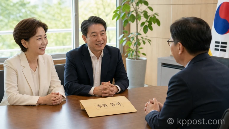 남원시청 접견실에서 남원·순창 영웅시대 회원들과 관계자들이 후원 논의를 나누는 모습