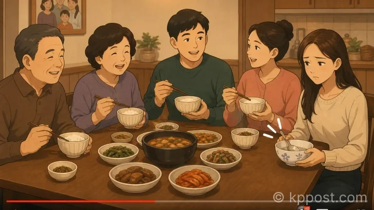 박위 송지은 부부와 가족들이 식사하는 모습, 송지은의 식기가 다른 점이 보인다