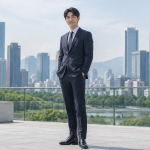 도심 빌딩가를 배경으로 포즈를 취하고 있는 배우 유리의 모습