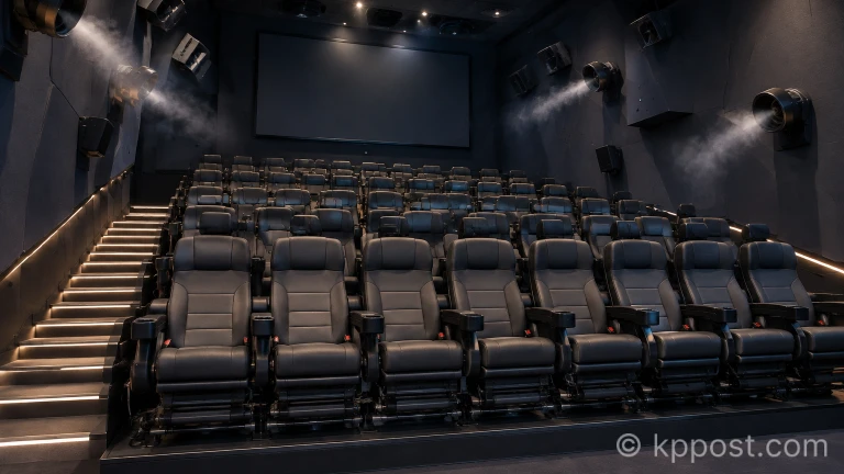 모션 체어와 특수 효과 장비가 갖춰진 4DX 특별 상영관 내부 전경